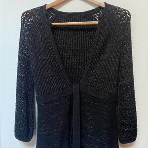 Tahari Black & Metallic Open-Front Cardigan with Ties. Size S.